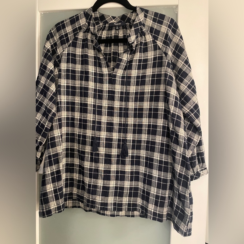 Madewell Navy Plaid Top